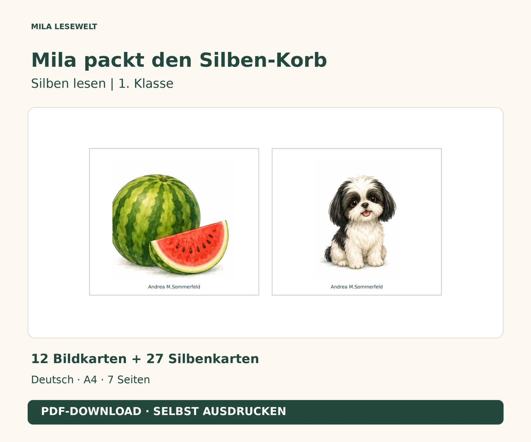 Original-Bildkarten mit Mila und einer Melone aus dem Silbenspiel.